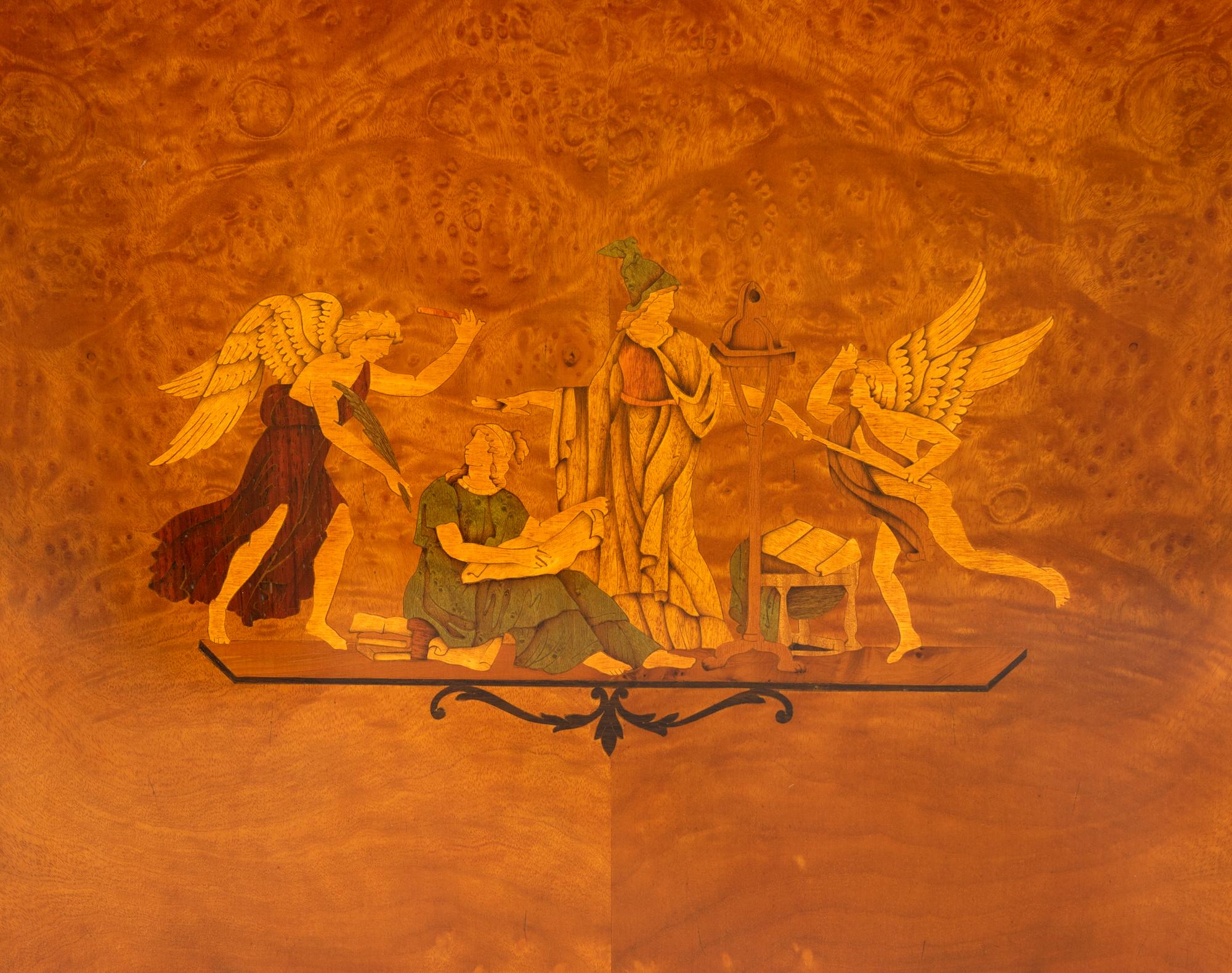 A Pair of Large Empire Style Gilt Bronze-Mounted Marquetry Console Cabinets