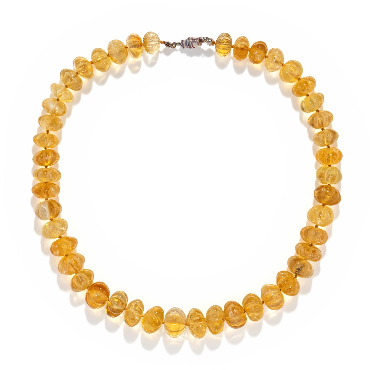CARVED CITRINE BEAD NECKLACE