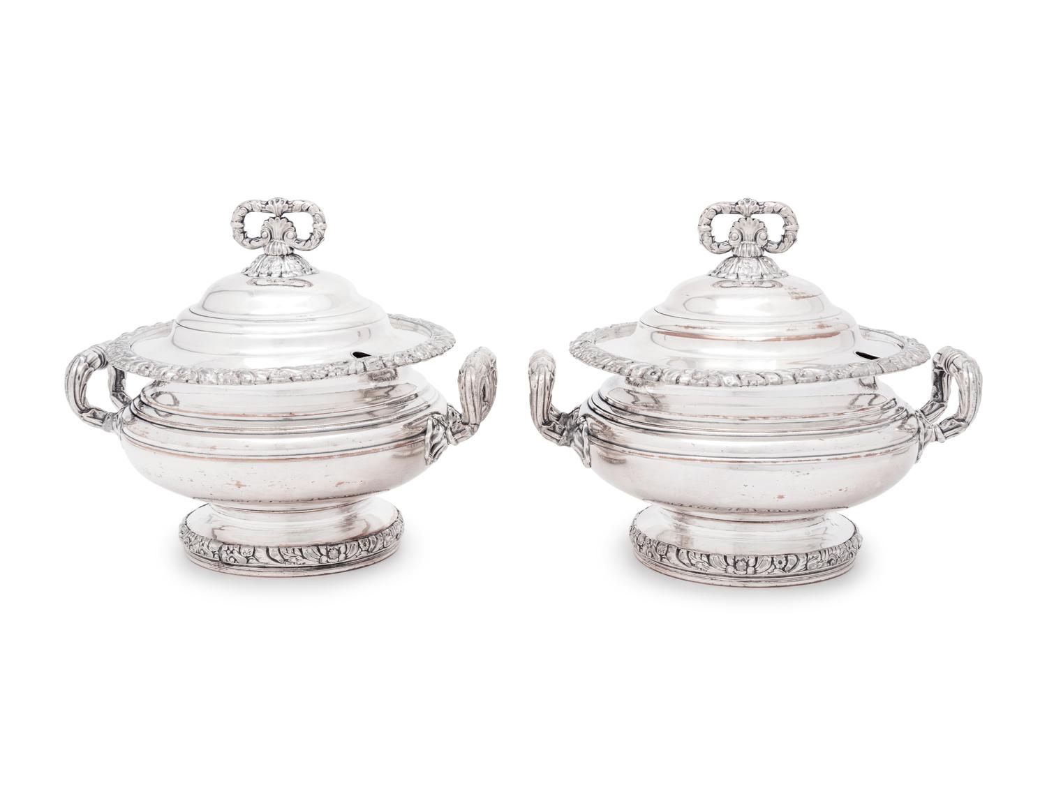 A Pair of English Silver-Plate Sauce Tureens