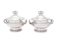 A Pair of English Silver-Plate Sauce Tureens