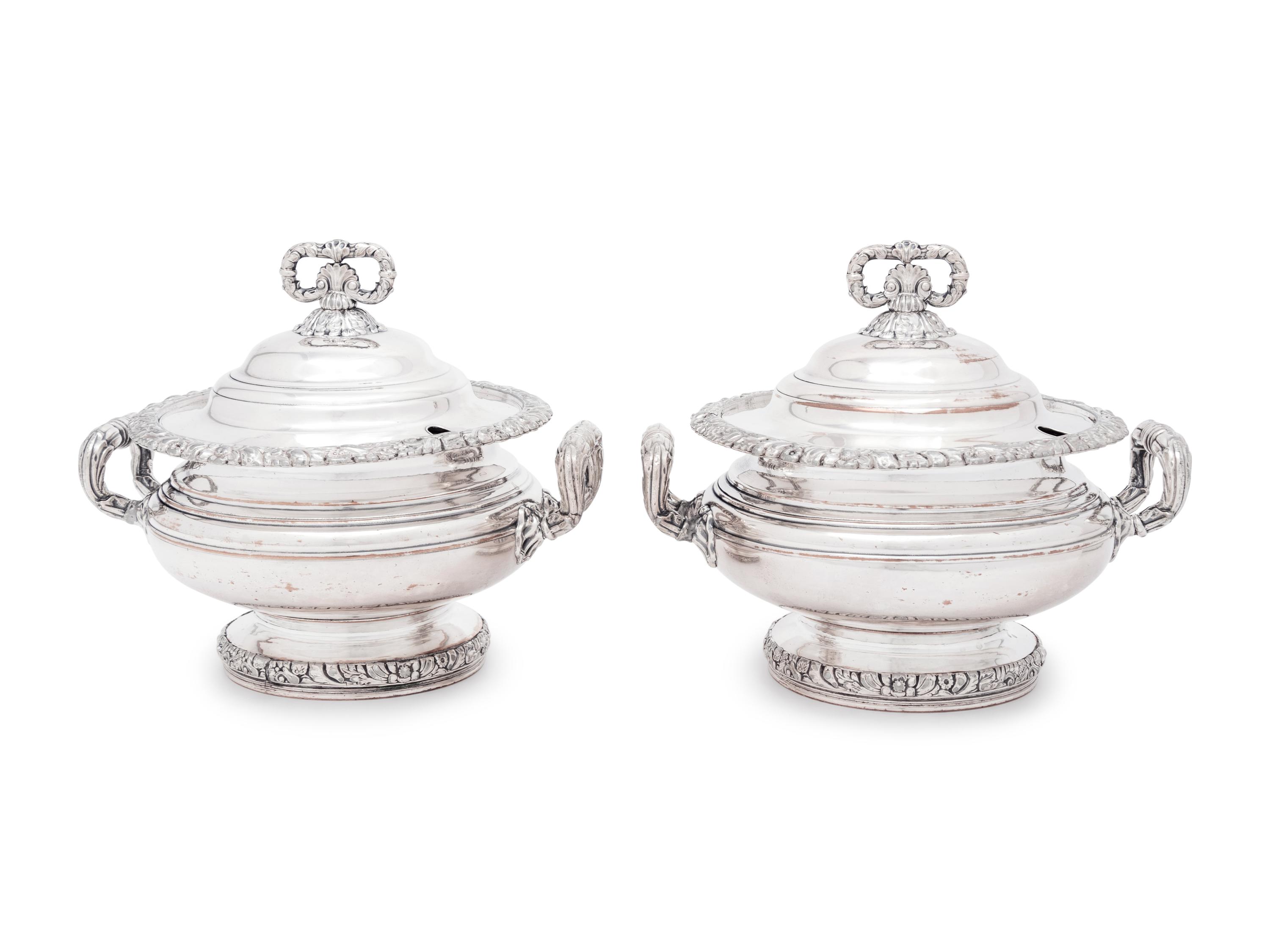 A Pair of English Silver-Plate Sauce Tureens