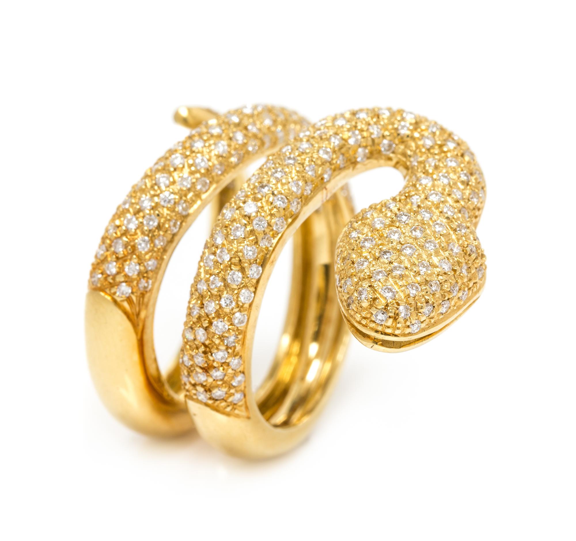 An 18 Karat Yellow Gold and Diamond Snake Motif Ring, 8.40 dwts.