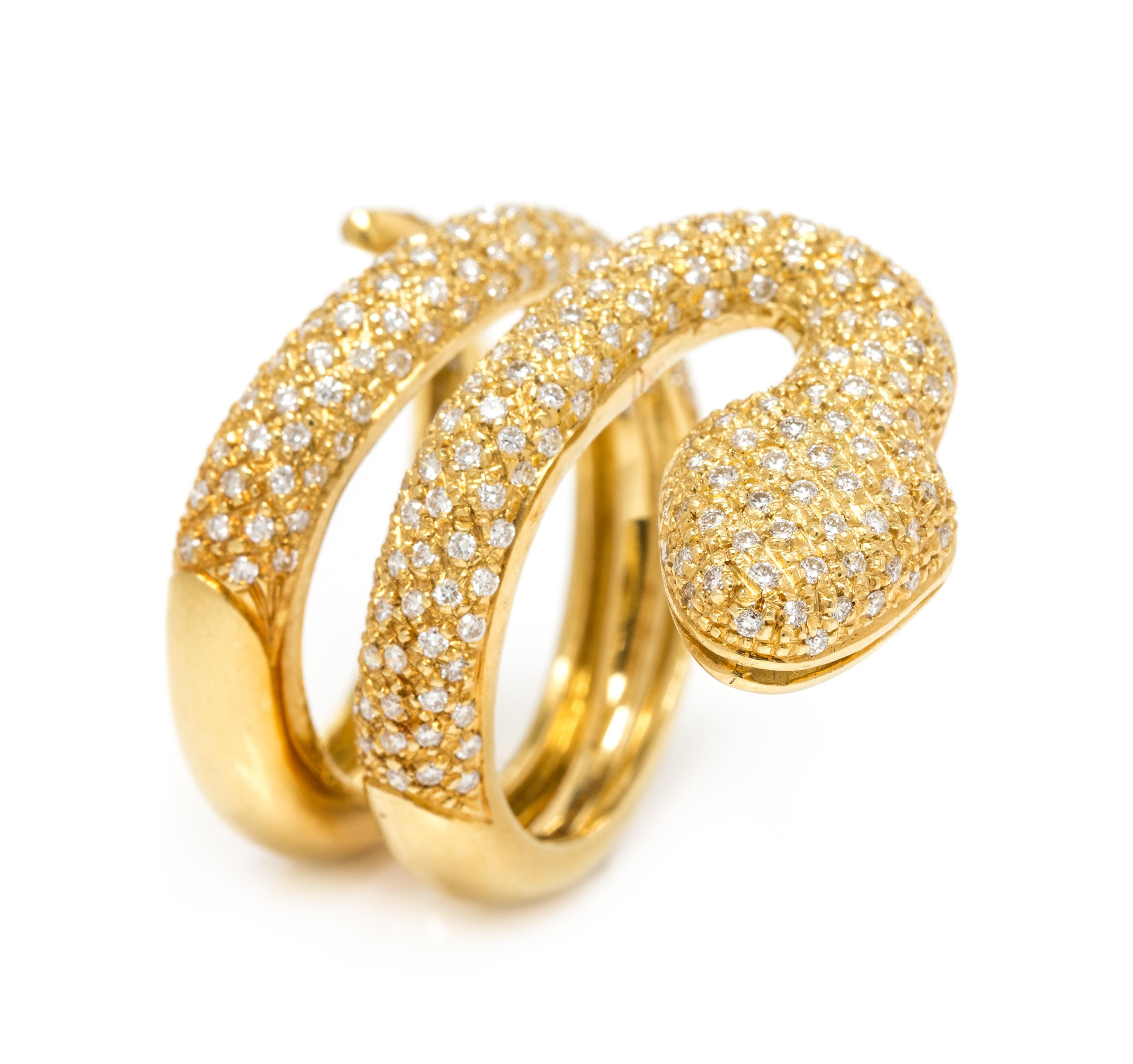 An 18 Karat Yellow Gold and Diamond Snake Motif Ring, 8.40 dwts.