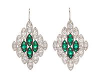 A Pair of 18 Karat White Gold, Diamond and Emerald Earrings, 7.65 dwts.