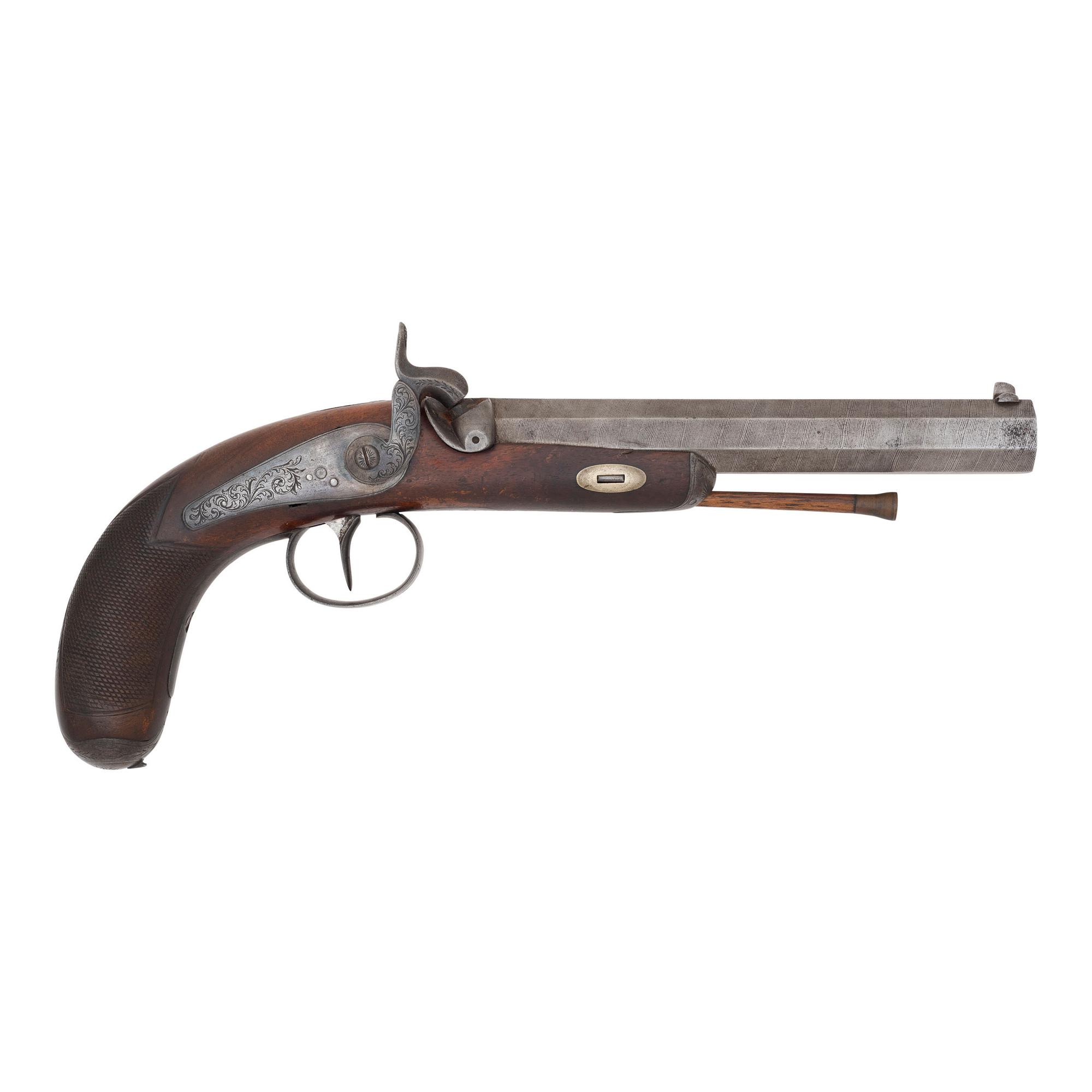 19th Century Belgian Percussion Pistol in Case with Accessories