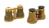 Two Pairs of French Opera Glasses, Width of wider 4 1/4 inches.