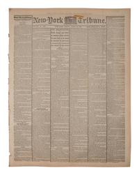 [LINCOLN, Abraham (1809-1865) - ASSASSINATION]. New York Semi-Weekly Tribune . New York: 28 April 1865. Front page report on the capture and death of John Wilkes Booth.