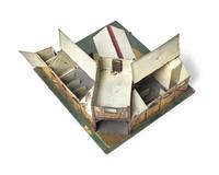 A Painted Tin and Wood Toy Barn Diorama