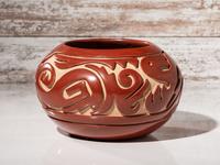 Carved Redware Pottery Jar