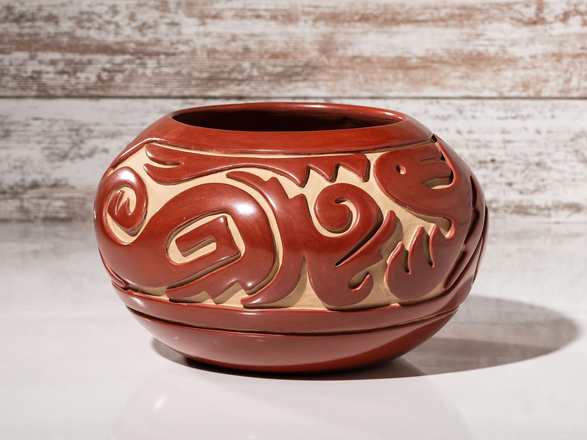 Carved Redware Pottery Jar