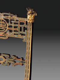 An Aesthetic Movement Painted, Parcel Gilt and Ebonized Bird-Carved Side Chair