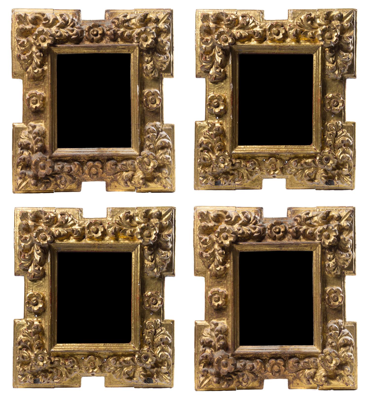 A Set of Four Spanish Baroque Giltwood Frames Height 18 x width 16 inches. — 18TH CENTURY