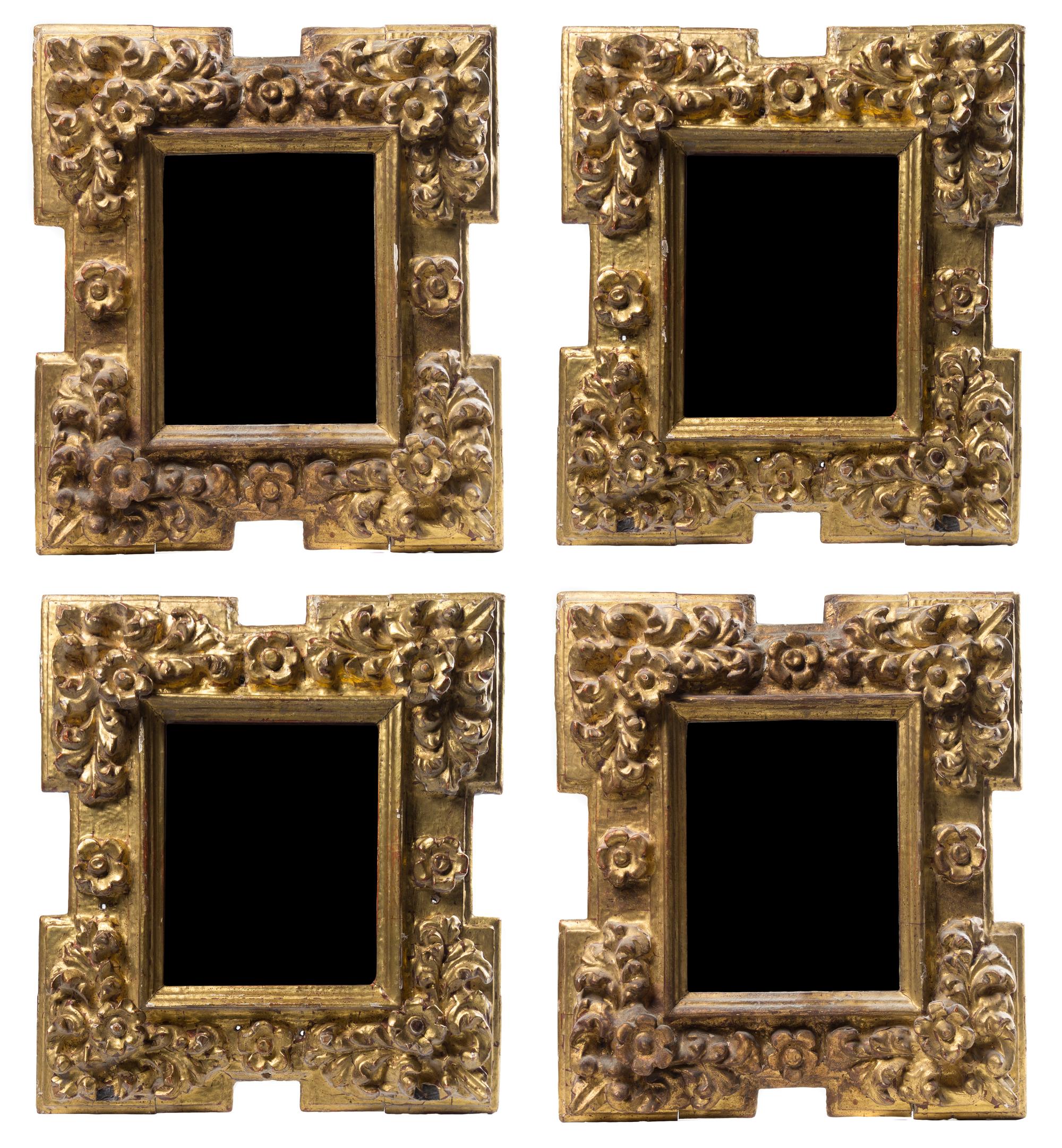 A Set of Four Spanish Baroque Giltwood Frames Height 18 x width 16 inches. — 18TH CENTURY