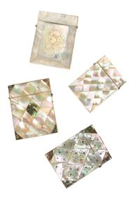 A Collection of Four Mother-of-Pearl Veneered Card Cases, Height of tallest 4 1/8 inches.