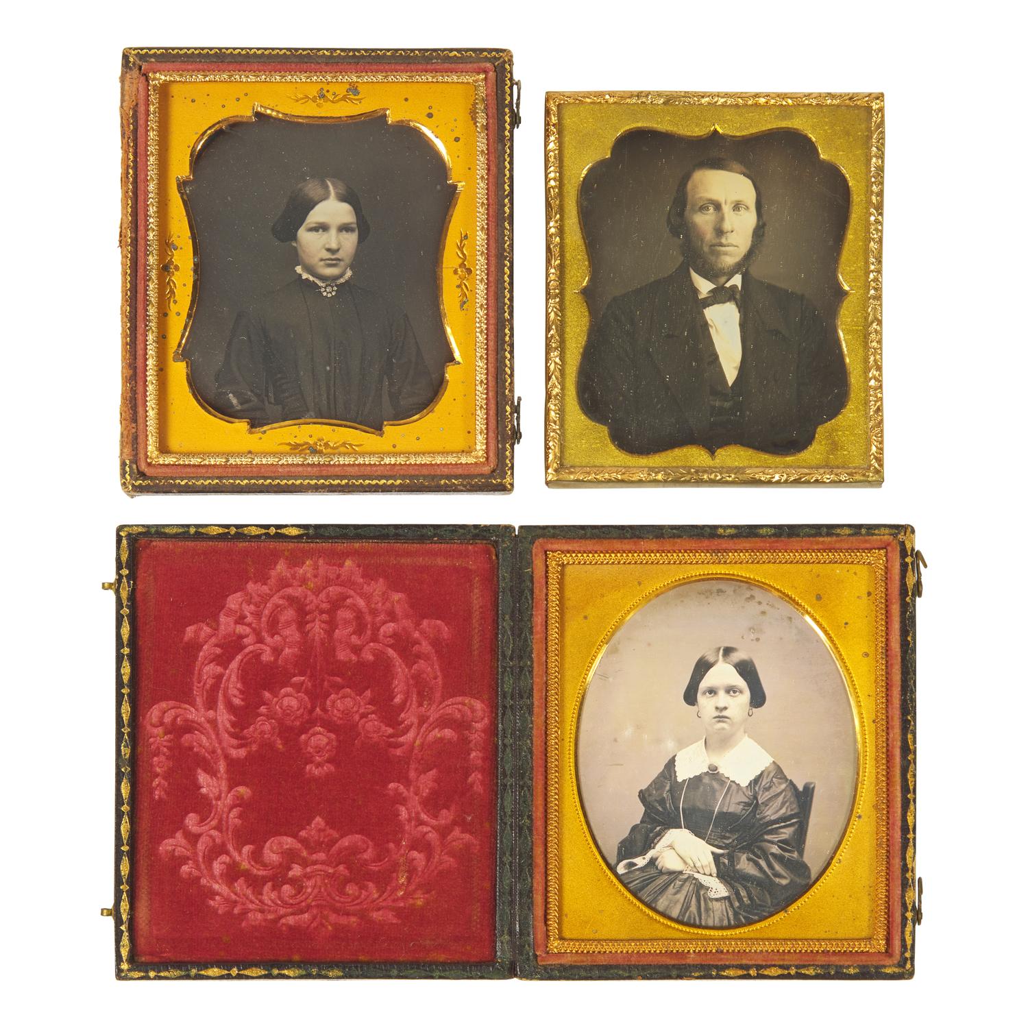 [Early Photography] Group of 40 Sixth Plate Daguerreotypes of Men and Women.