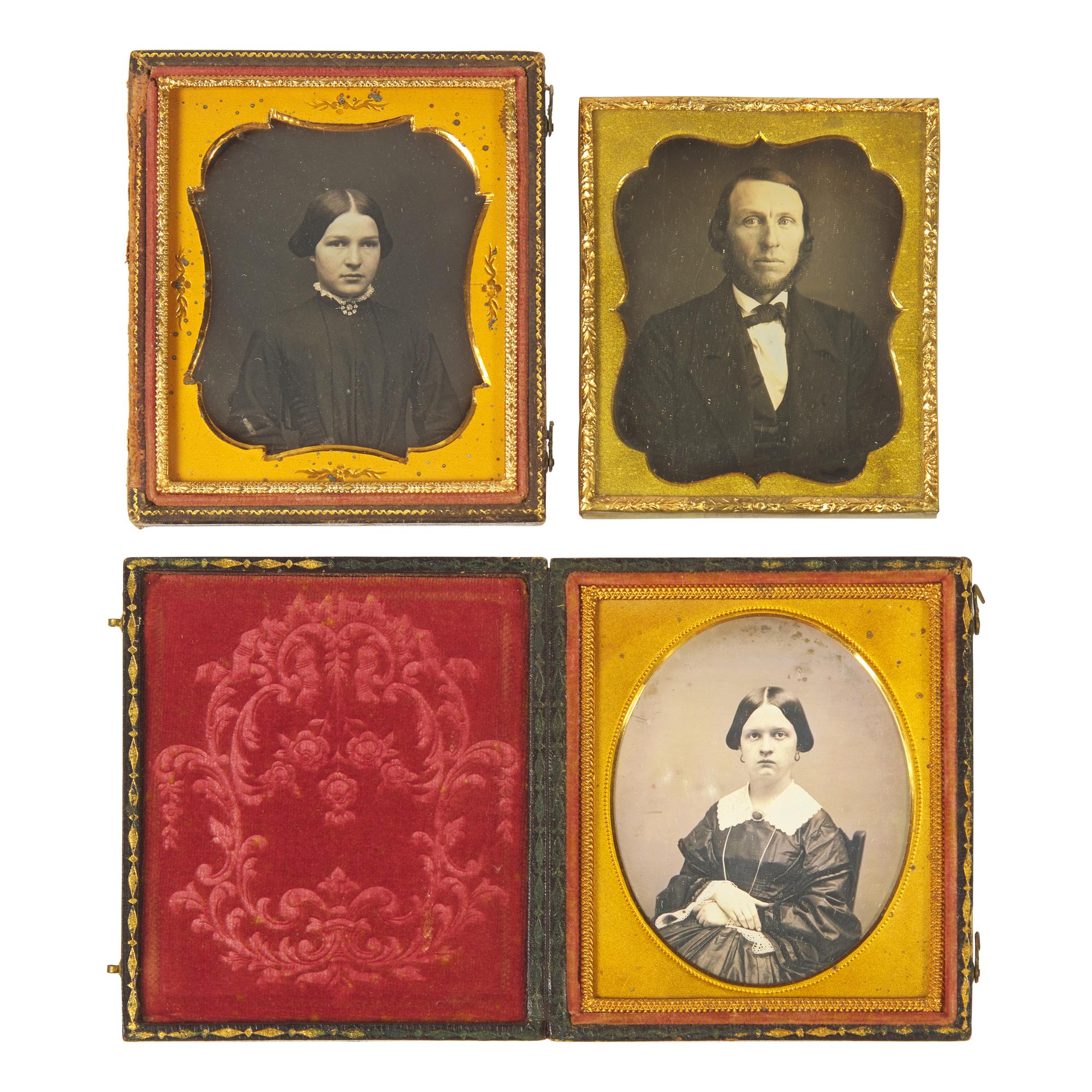 [Early Photography] Group of 40 Sixth Plate Daguerreotypes of Men and Women.