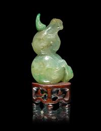A Chinese Green Jadeite Gourd-Form Snuff Bottle