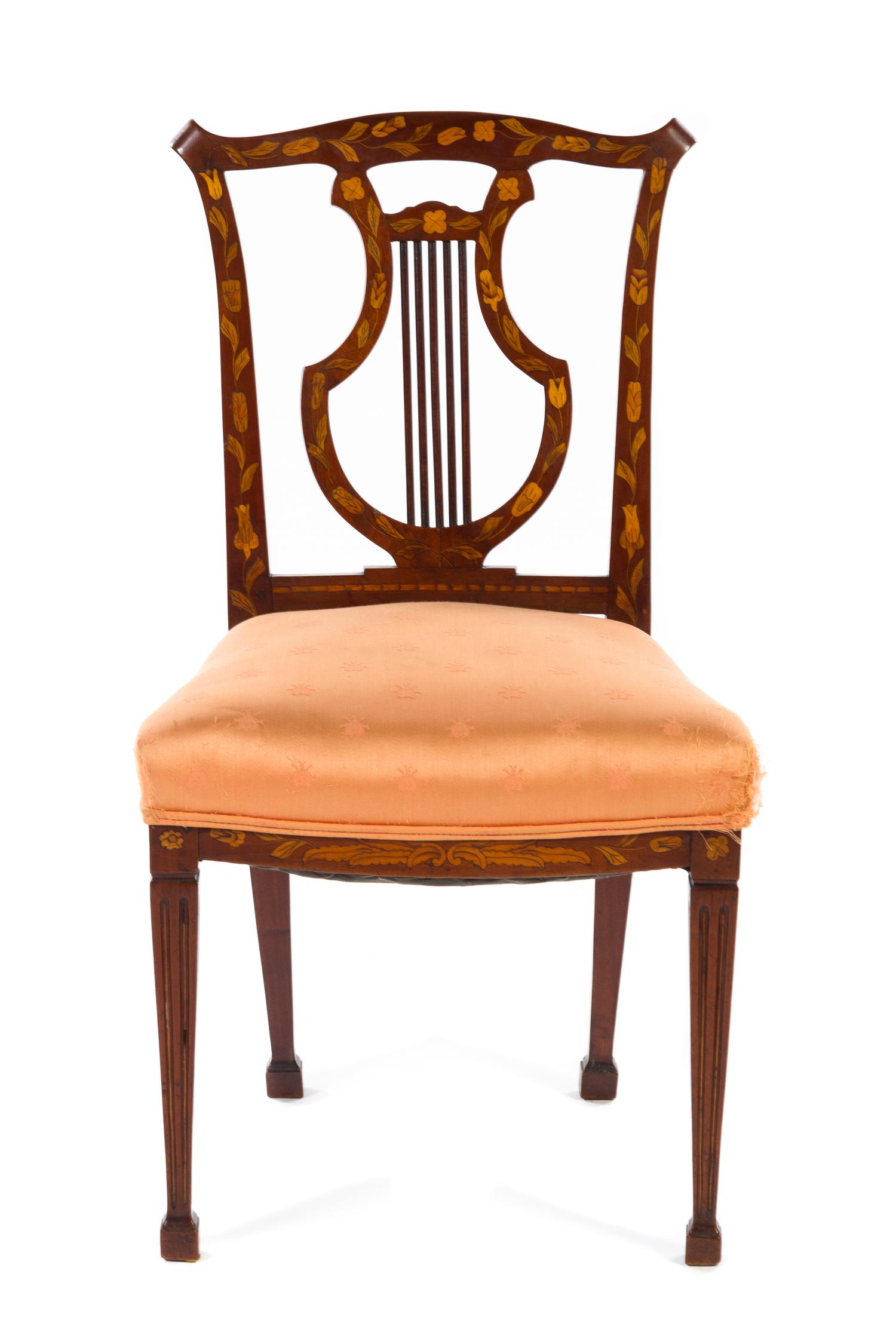 A Dutch Marquetry Lyre Back Side Chair Height 36 3/4 inches. — 19TH CENTURY