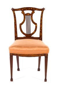 A Dutch Marquetry Lyre Back Side Chair Height 36 3/4 inches. — 19TH CENTURY