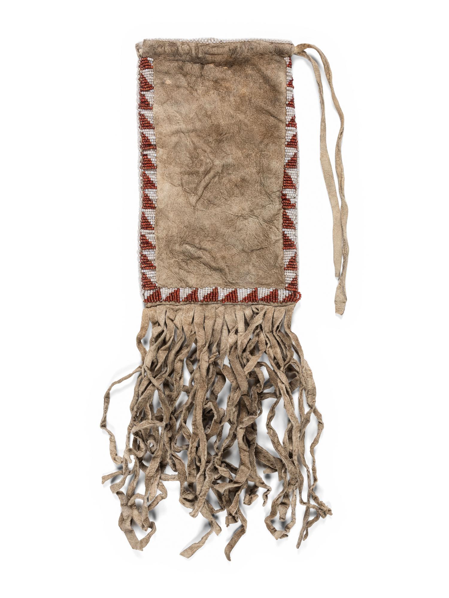 Apache Beaded Hide Drawstring Pouch