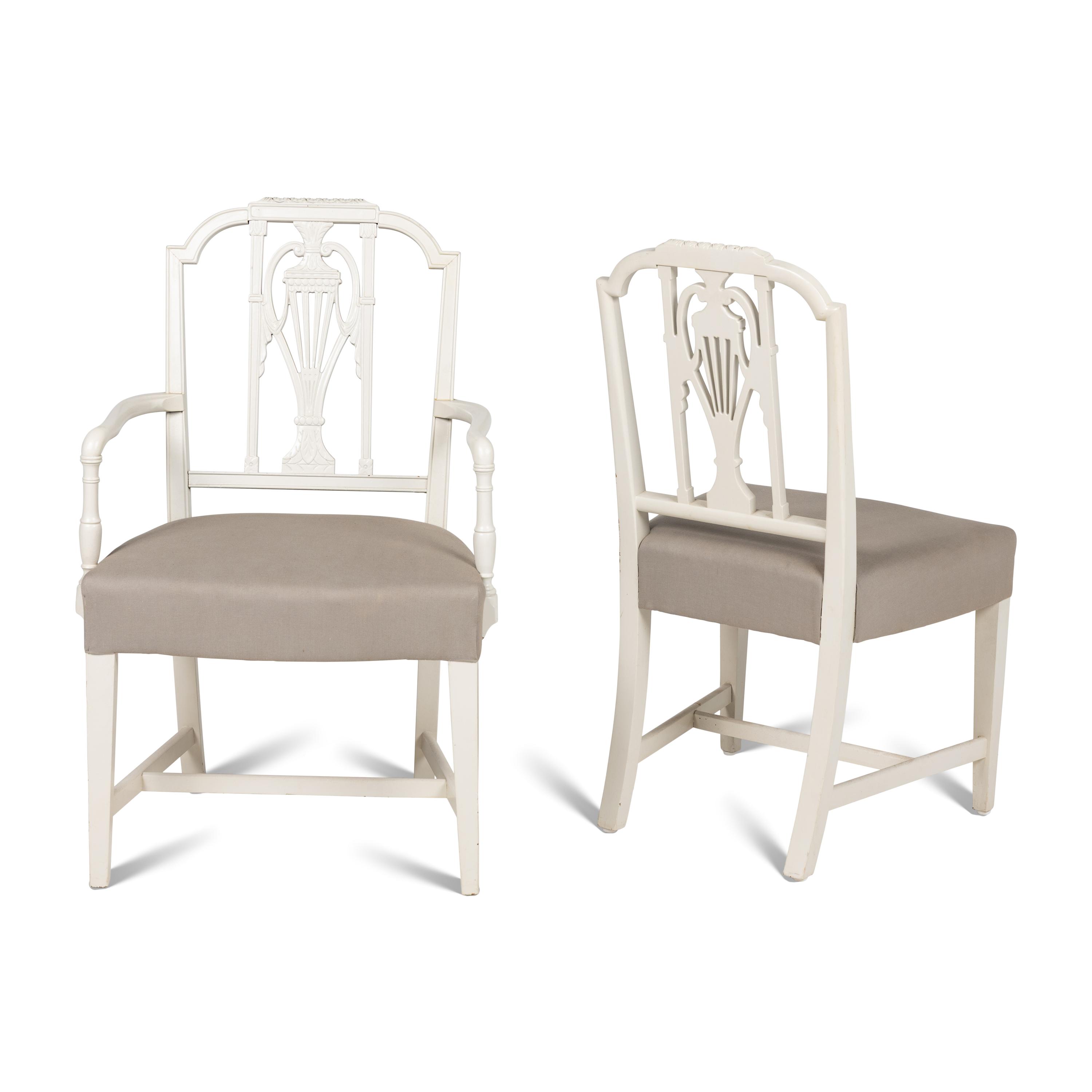 A Set of Ten George III Style White-Painted Dining Chairs