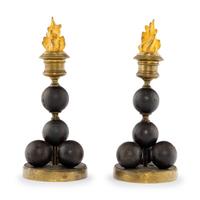 A Pair of French Gilt Bronze and Metal Candlesticks