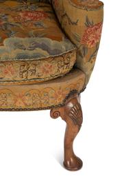 A George I Needlework Upholstered Walnut Wing Back Chair — 18th Century