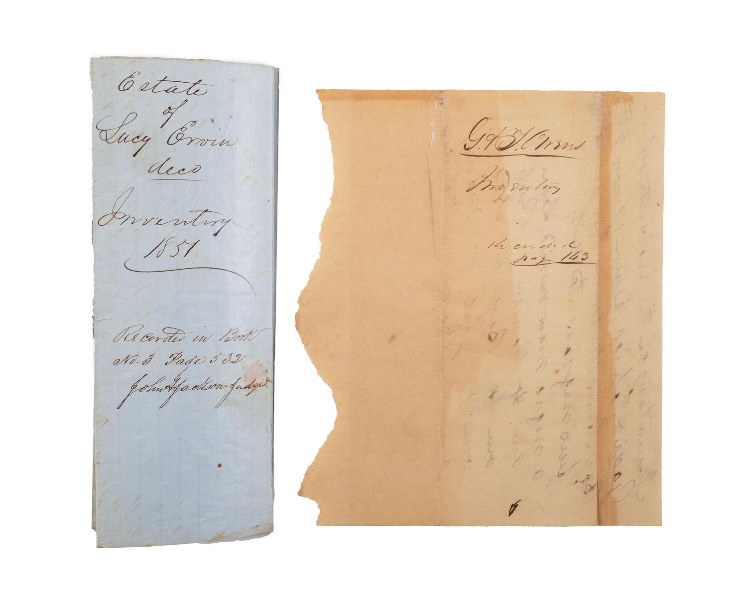 [SLAVERY & ABOLITION]. A group of 2 inventories listing enslaved individuals, comprising: