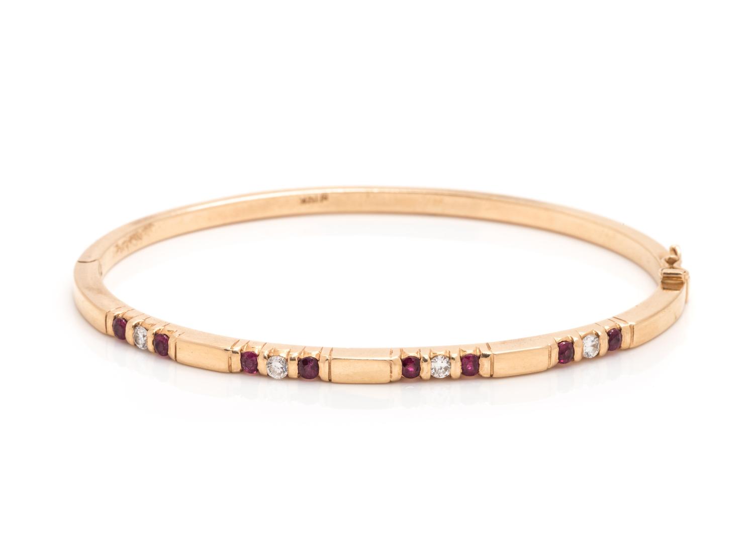 YELLOW GOLD, DIAMOND AND RUBY BANGLE BRACELET