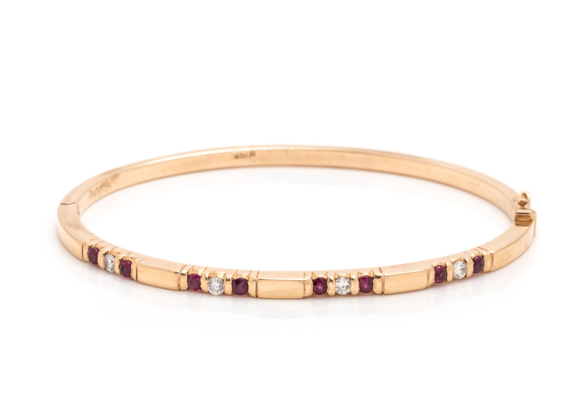 YELLOW GOLD, DIAMOND AND RUBY BANGLE BRACELET