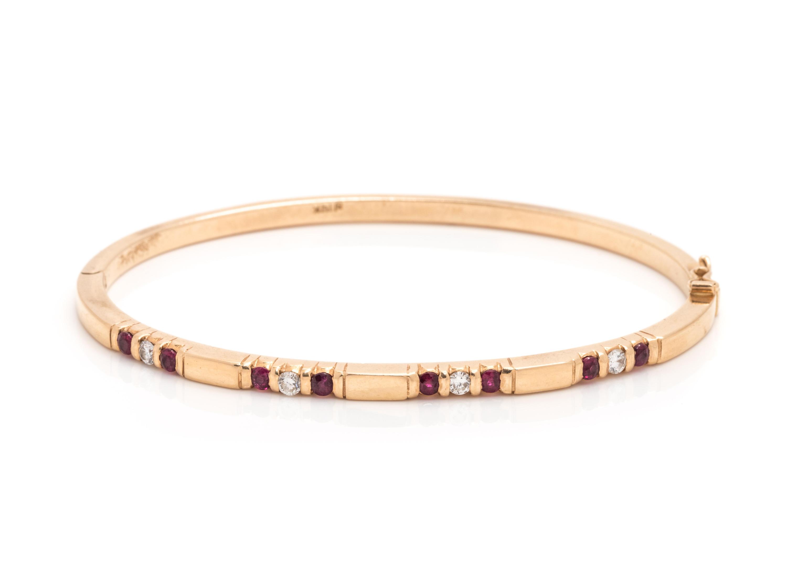 YELLOW GOLD, DIAMOND AND RUBY BANGLE BRACELET