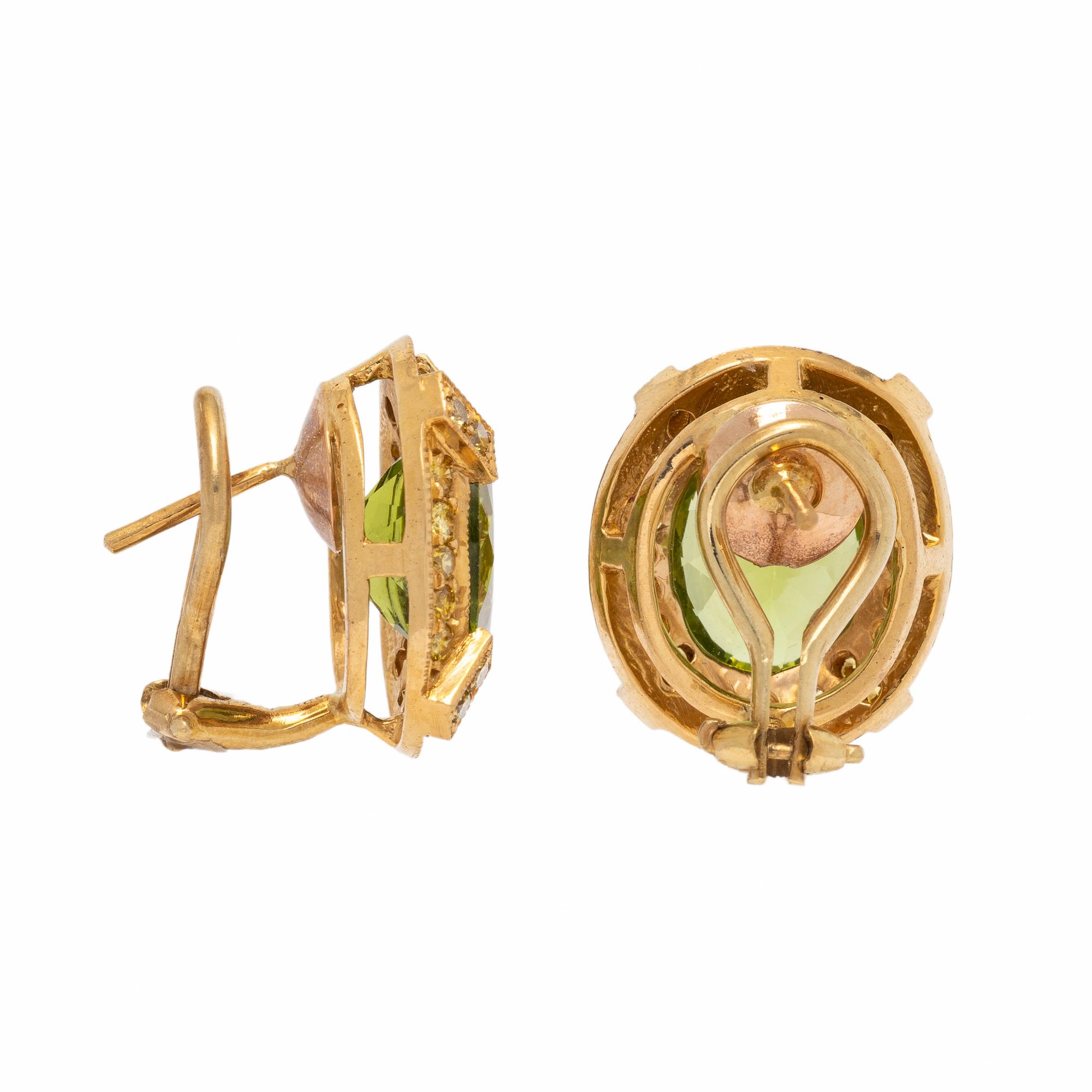 Peridot, Yellow Sapphire, and Yellow Gold Earrings