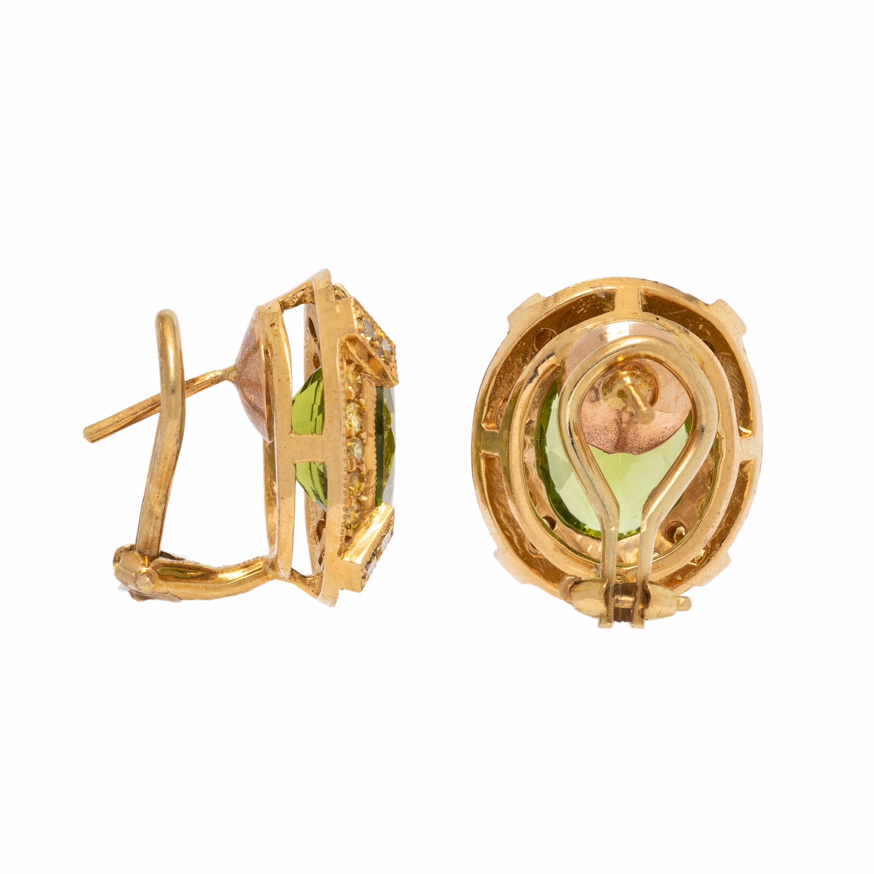Peridot, Yellow Sapphire, and Yellow Gold Earrings