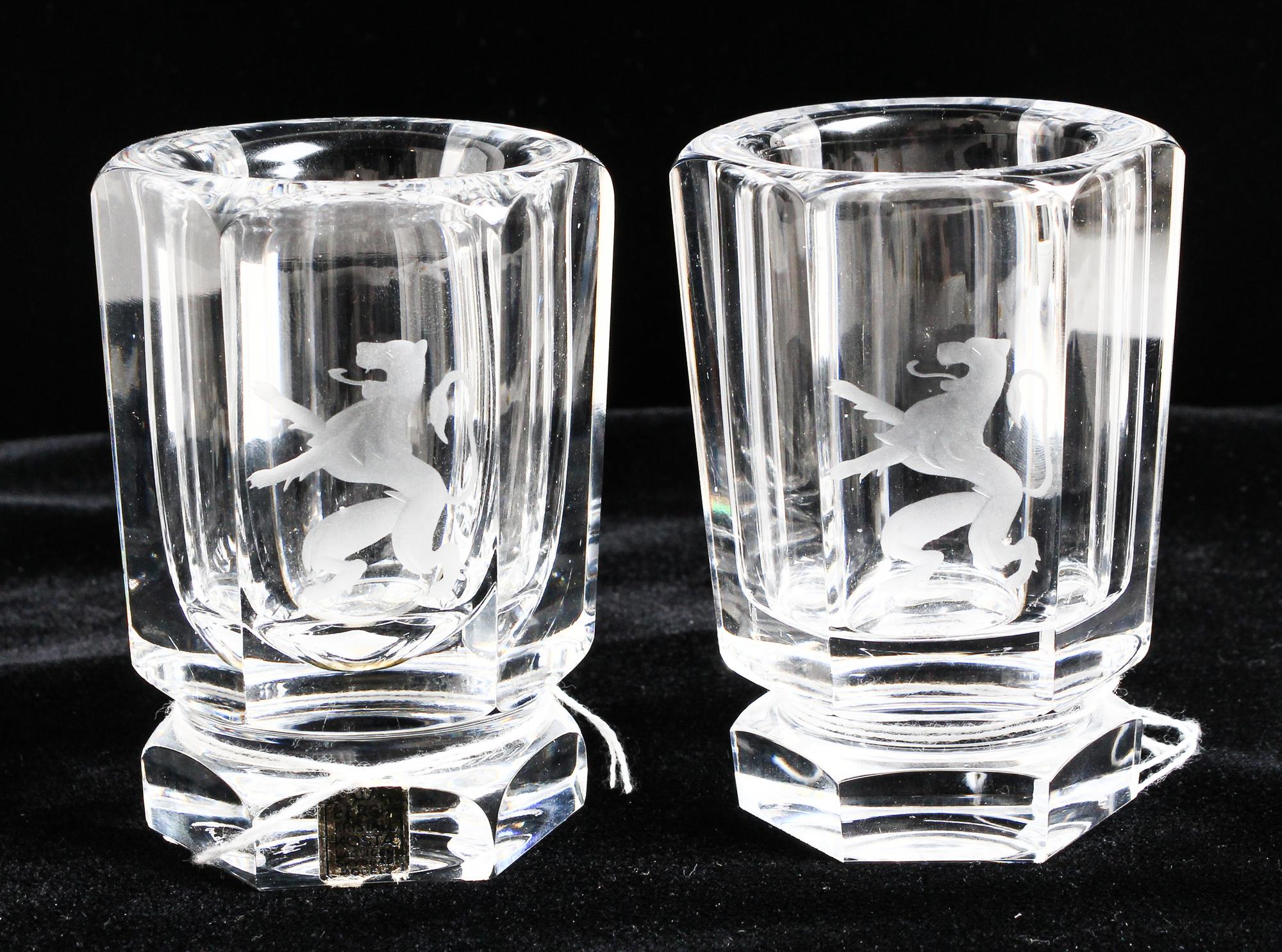 A Pair of Kosta Boda Vases Height 3 1/4 inches.