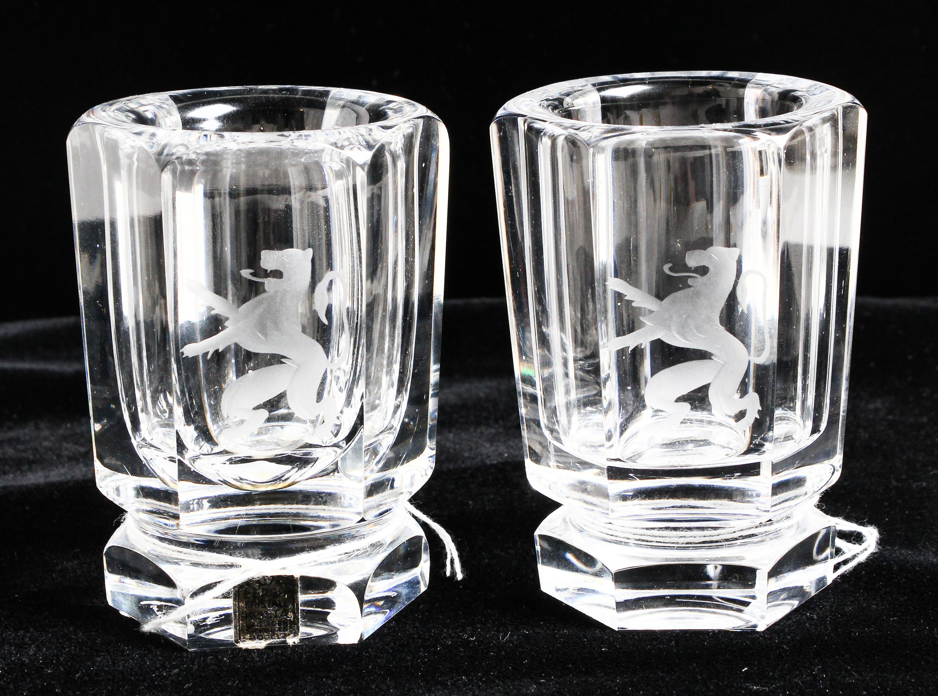 A Pair of Kosta Boda Vases Height 3 1/4 inches.