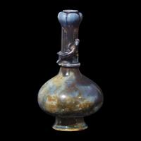An Unusual Chinese Mottled Blue Glazed Archaistic Garlic Mouth Vase, Mid 18th Century or Later 清中期或以後 盤龍蒜頭瓶