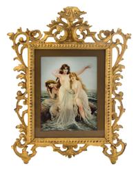 A Continental Painted Composition Plaque Height of plaque 8 1/2 x width 6 inches.