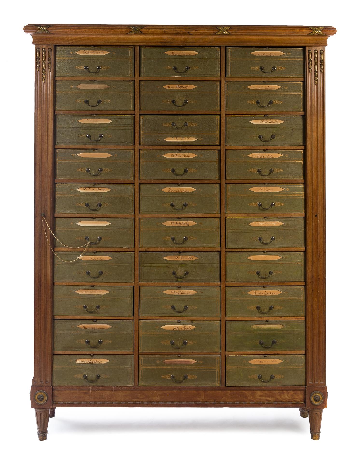 A Louis XVI Style Parcel Gilt Walnut Cabinet Height 75 1/2 x width 56 3/4 x depth 16 7/8 inches. — EARLY 20TH CENTURY