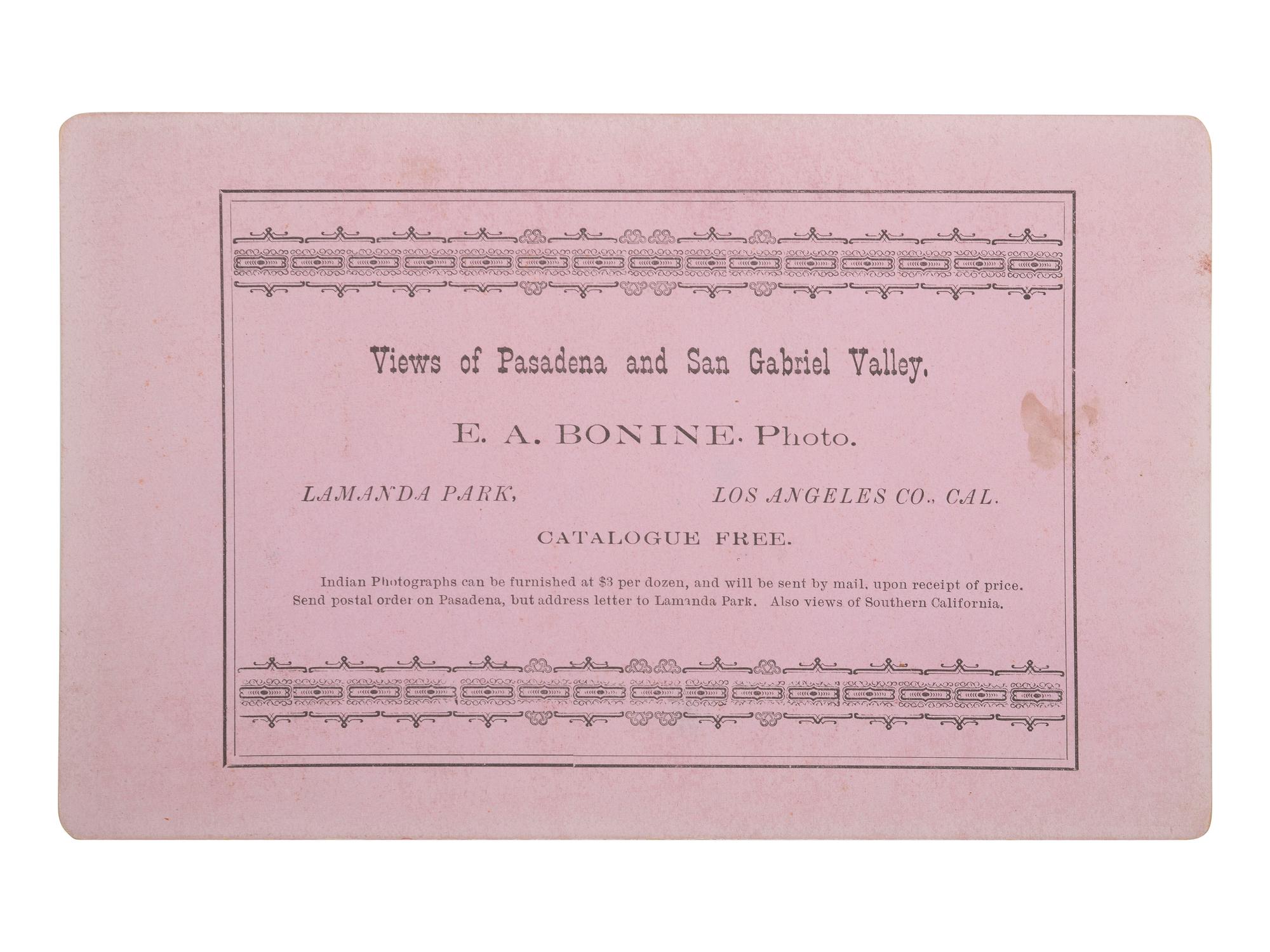 [NATIVE AMERICANS]. BONINE, E.A. (1843-1916), photographer. A group of 5 boudoir photographs of Yuma Indians. Yuma, Arizona and Los Angeles, California: [1880s].