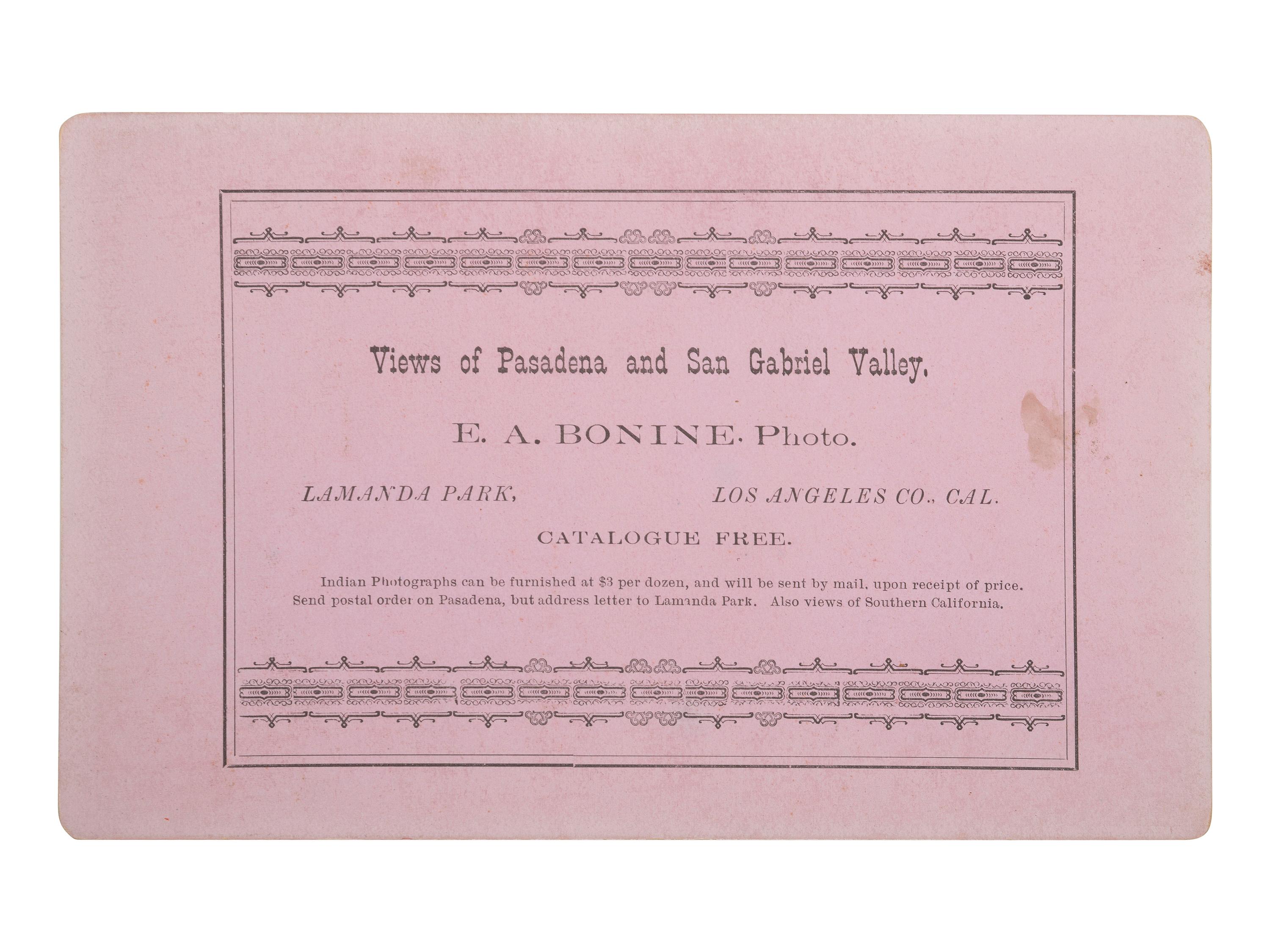 [NATIVE AMERICANS]. BONINE, E.A. (1843-1916), photographer. A group of 5 boudoir photographs of Yuma Indians. Yuma, Arizona and Los Angeles, California: [1880s].