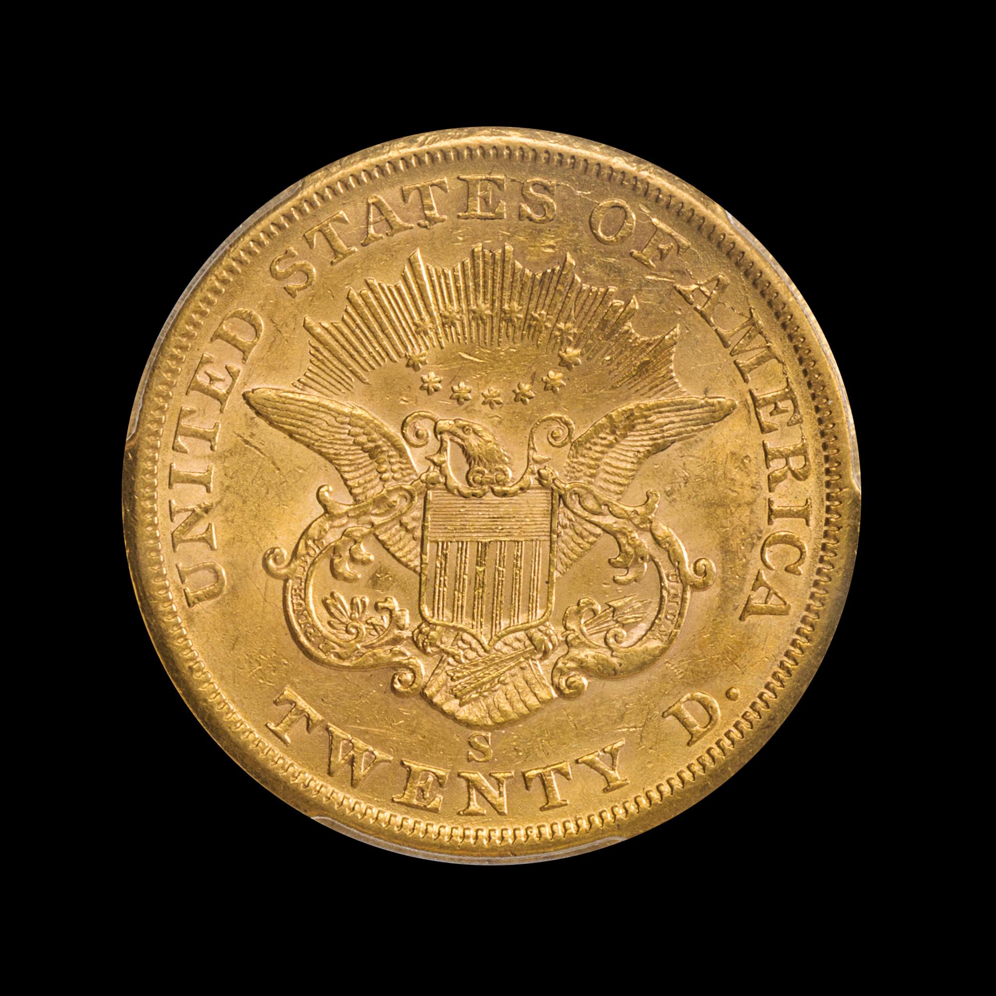 A United States 1860-S Liberty Head $20 Gold Coin