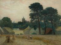 Workers in Wheat with Cattle in Background , 1855