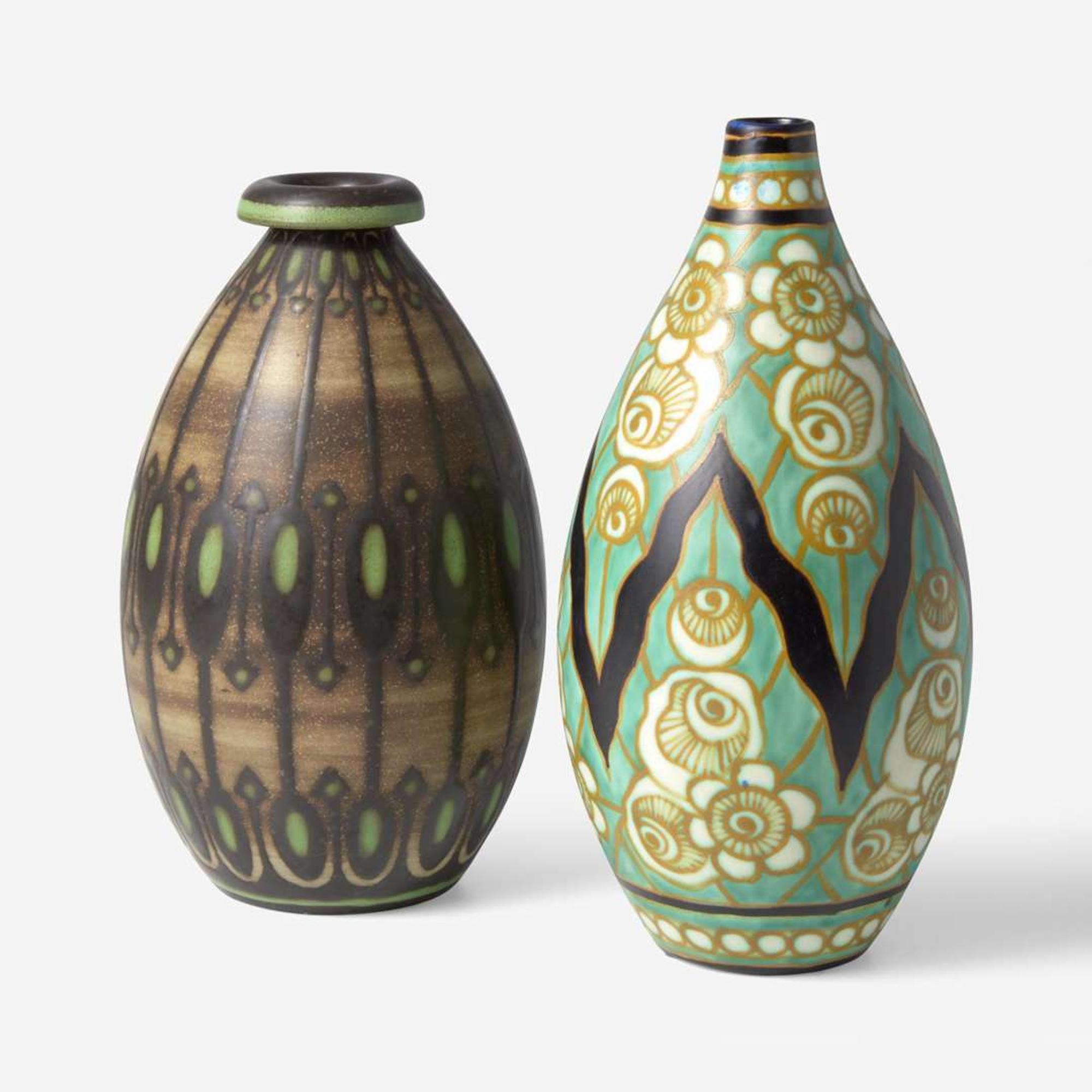 Two Art Deco glazed stoneware vases Charles Catteau (French, 1880-1966) and Léon Lambilotte, Boch Frères Keramis, Belgium, circa 1925