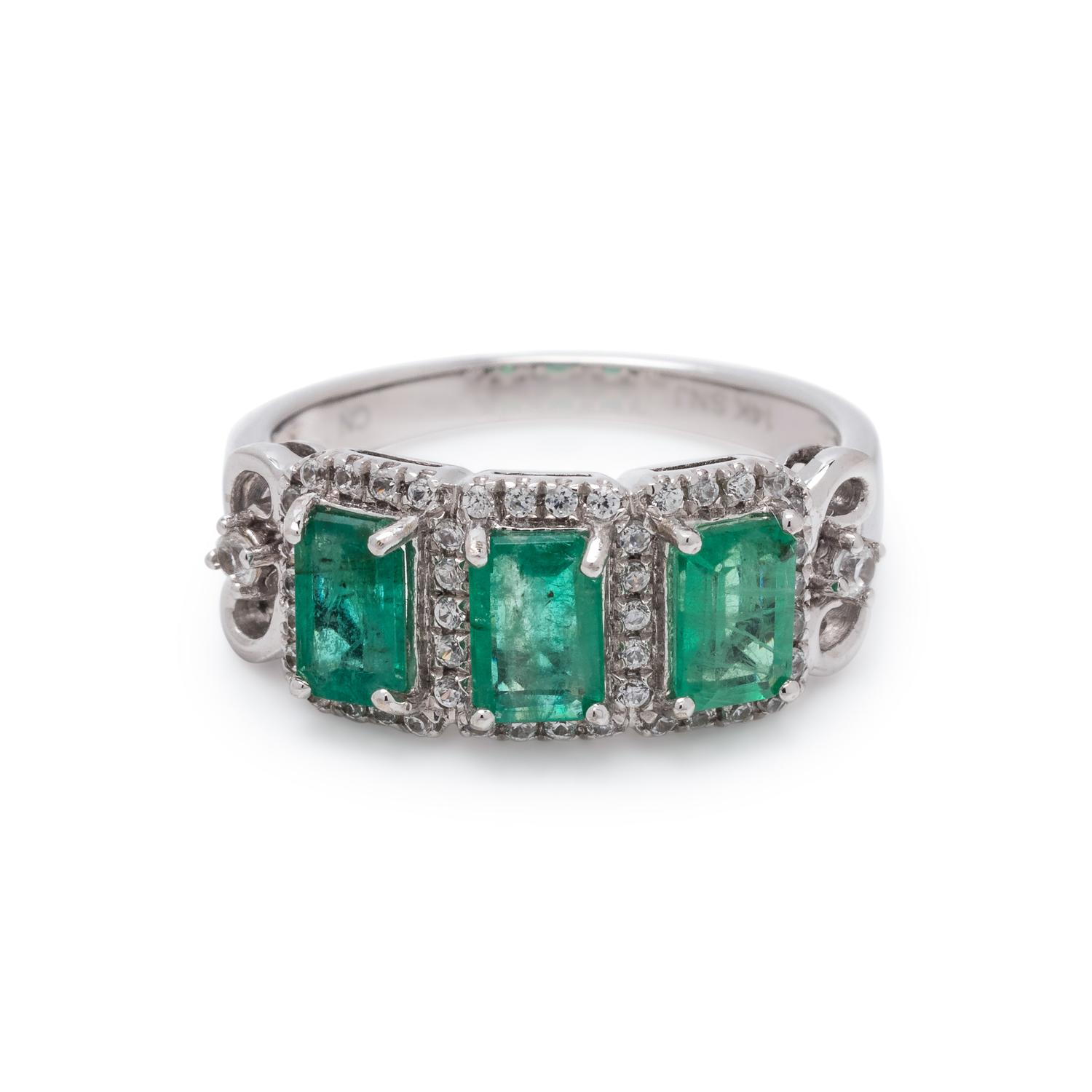 EMERALD AND WHITE ZIRCON RING
