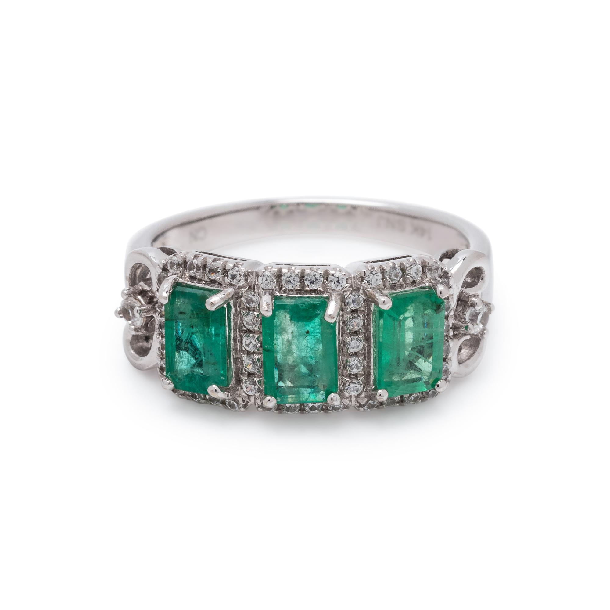 EMERALD AND WHITE ZIRCON RING