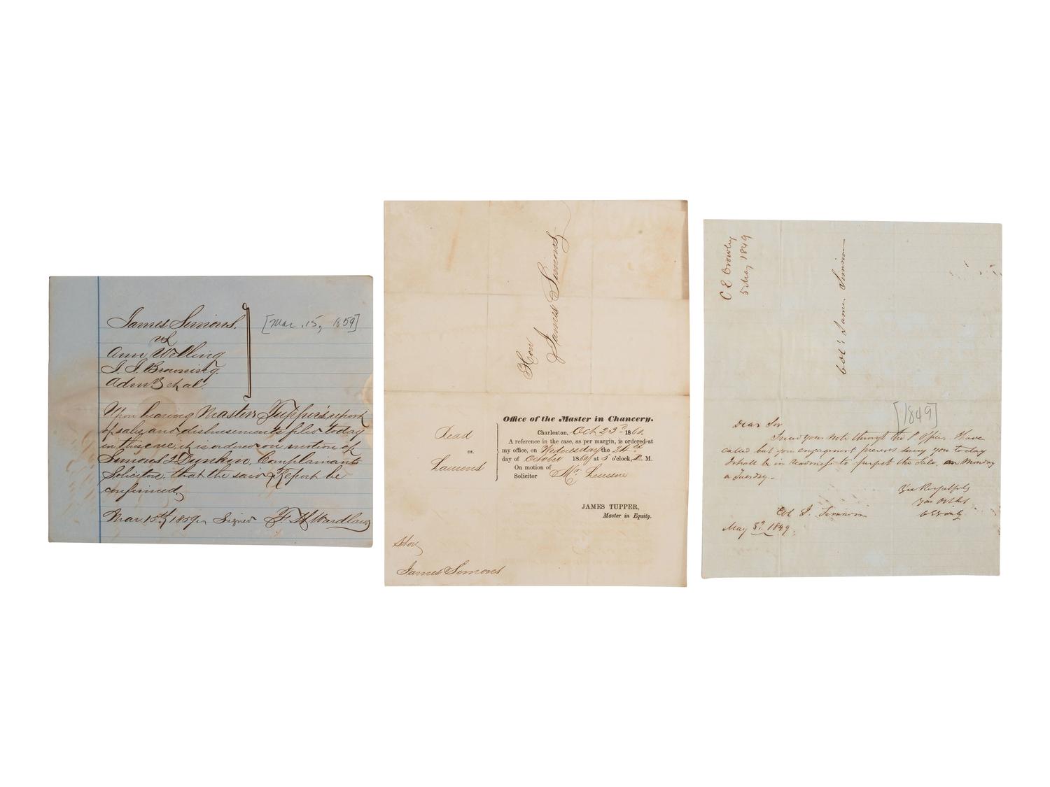 [SOUTH CAROLINA]. Group of 19th-century legal documents, including: