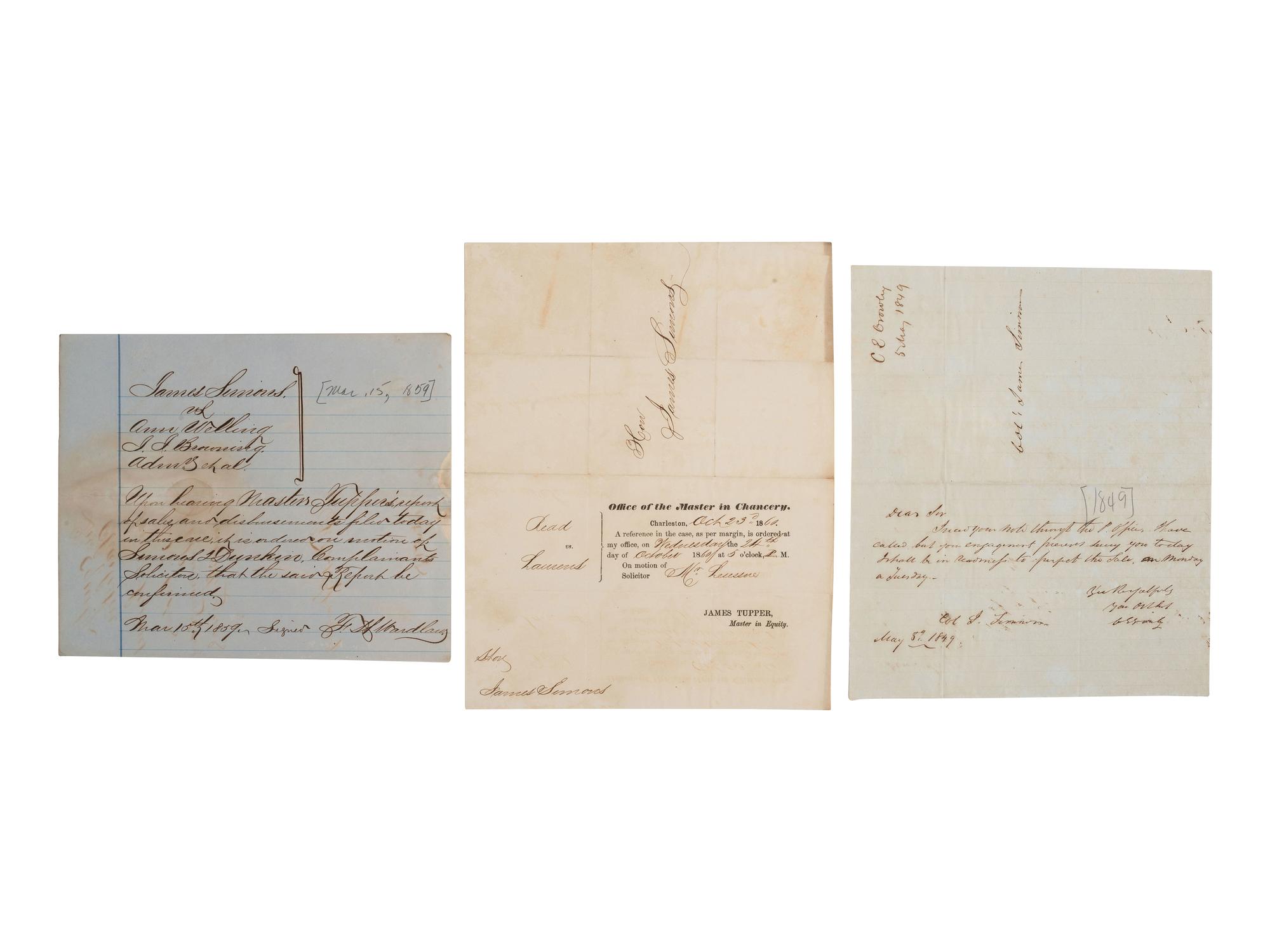 [SOUTH CAROLINA]. Group of 19th-century legal documents, including:
