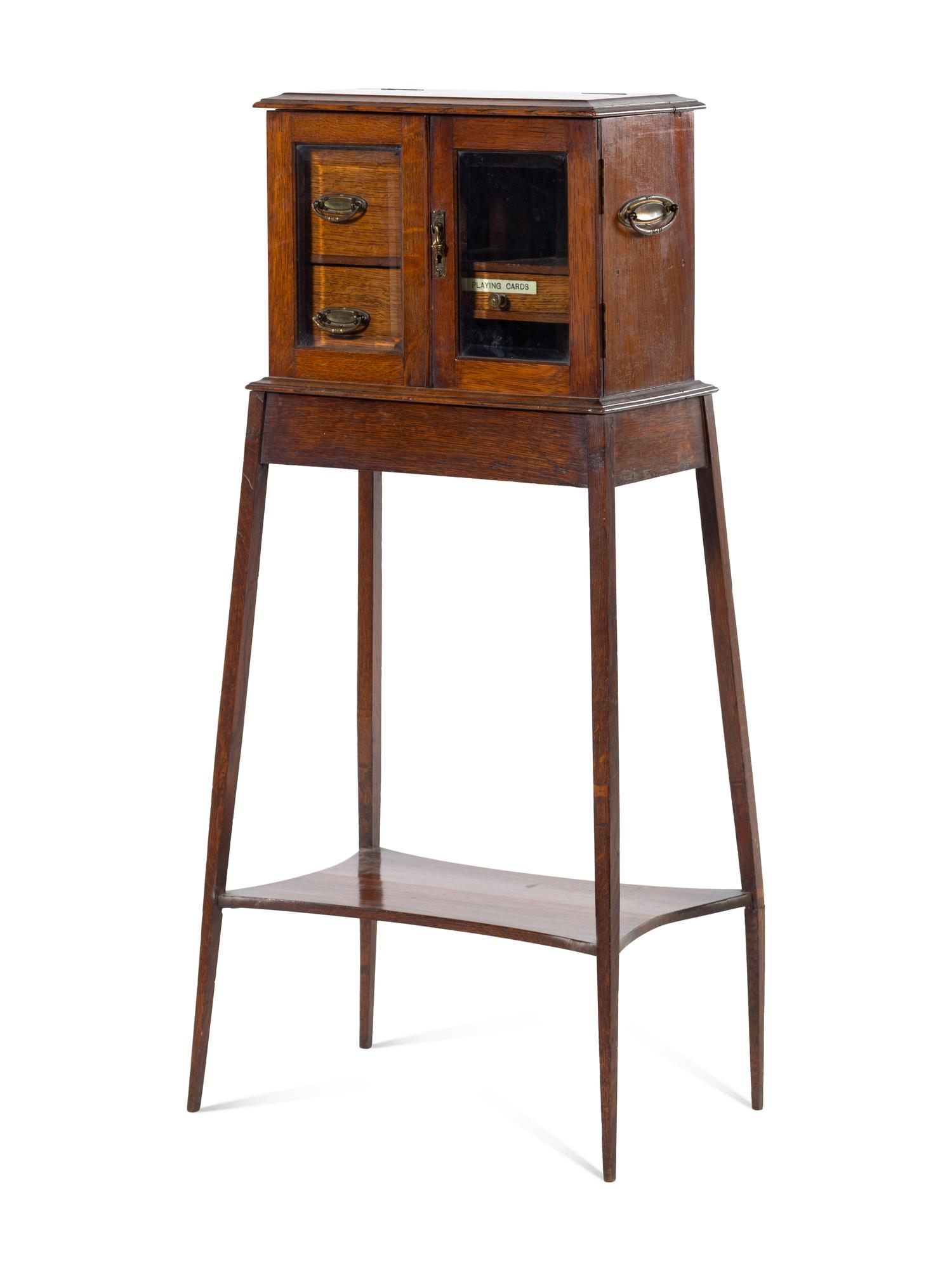 An Edwardian Oak Games-Chest on Stand