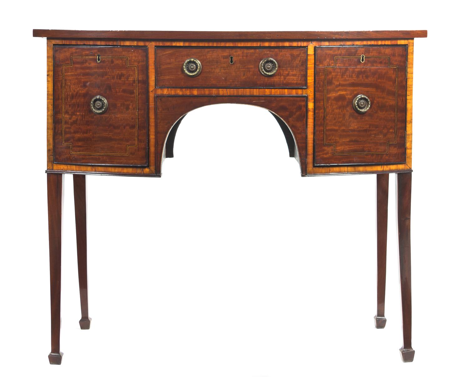 A George III Mahogany Sideboard, Height 37 1/2 x width 43 1/2 x depth 18 inches.