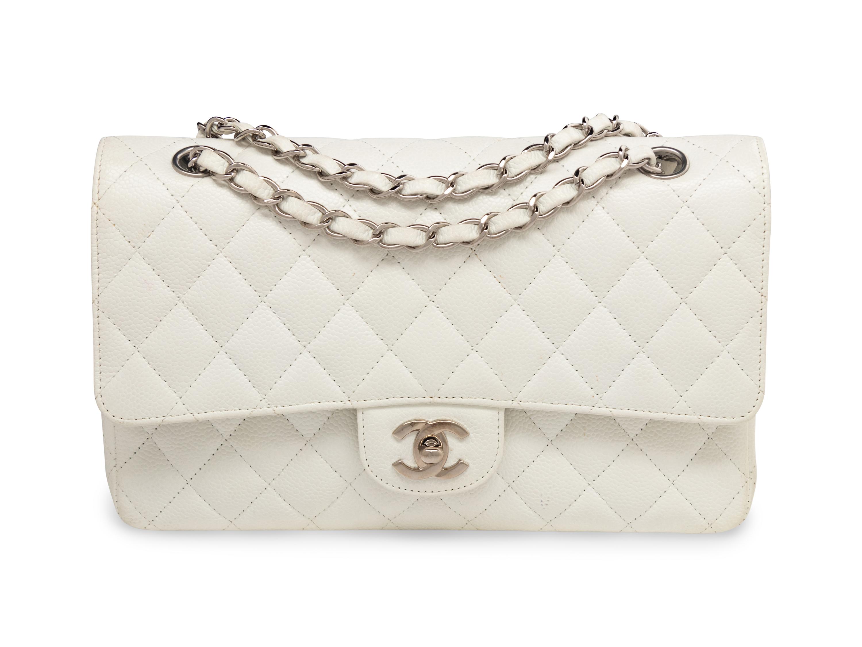 Chanel Medium Classic Flap Bag in White Caviar Leather